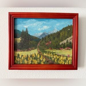 Vintage Original painting Landscape Mountains Trees Wall Art Framed Home Decor